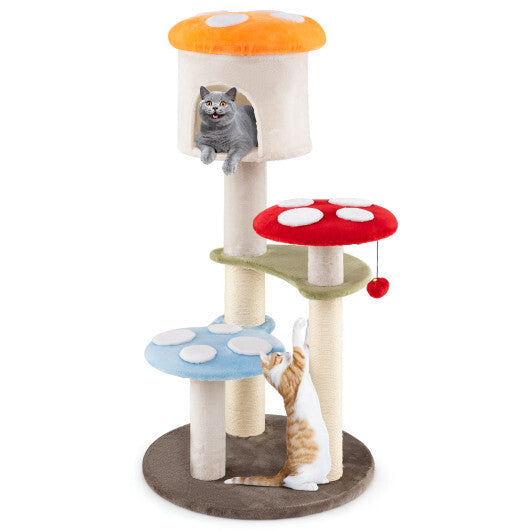Cute Mushroom Cat Tree with Sisal Scratching Posts Top Condo and