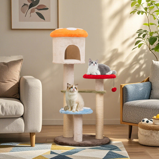 Cute Mushroom Cat Tree with Sisal Scratching Posts Top Condo and
