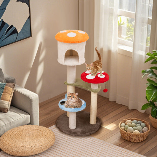 Cute Mushroom Cat Tree with Sisal Scratching Posts Top Condo and