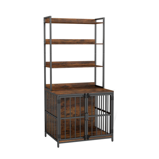 Wooden Dog Crate Furniture with Storage Shelves and Double