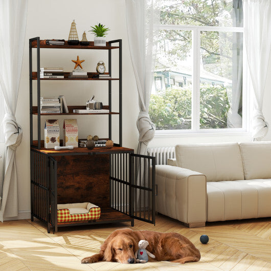 Wooden Dog Crate Furniture with Storage Shelves and Double
