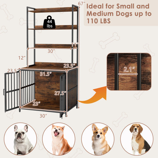 Wooden Dog Crate Furniture with Storage Shelves and Double