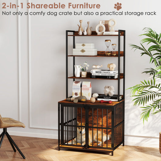 Wooden Dog Crate Furniture with Storage Shelves and Double