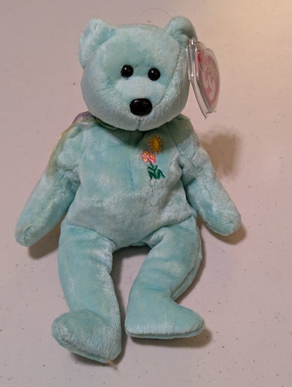 Spring the Bear Ty Beanie Baby Light Blue 2002 MWMT Retired