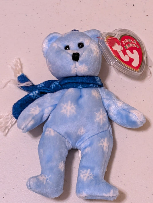 Snowdrift the Bear Ty Jingle Beanie Light Blue Dark Blue VTG