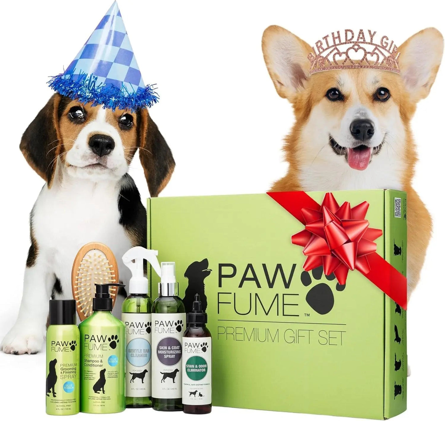 Pawfume Dog Spa Gift Basket 6-Piece Probiotic Deodorizer & Grooming Set