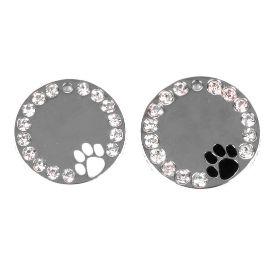 Pawprint and Crystal Engraved Dog ID Tag