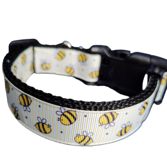 Dog Collar Bee Yellow Black Nylon Adjustable 🐝