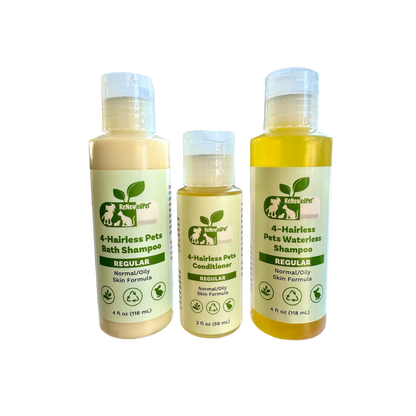 4 - HAIRLESS PETS REGULAR SHAMPOO, WATERLESS SHAMPOO & CONDITIONER KIT - 4 Nudie Pets - ReNewedPet - HALF SIZE ($4.59/oz.) - REGTRPCOMBOHALF