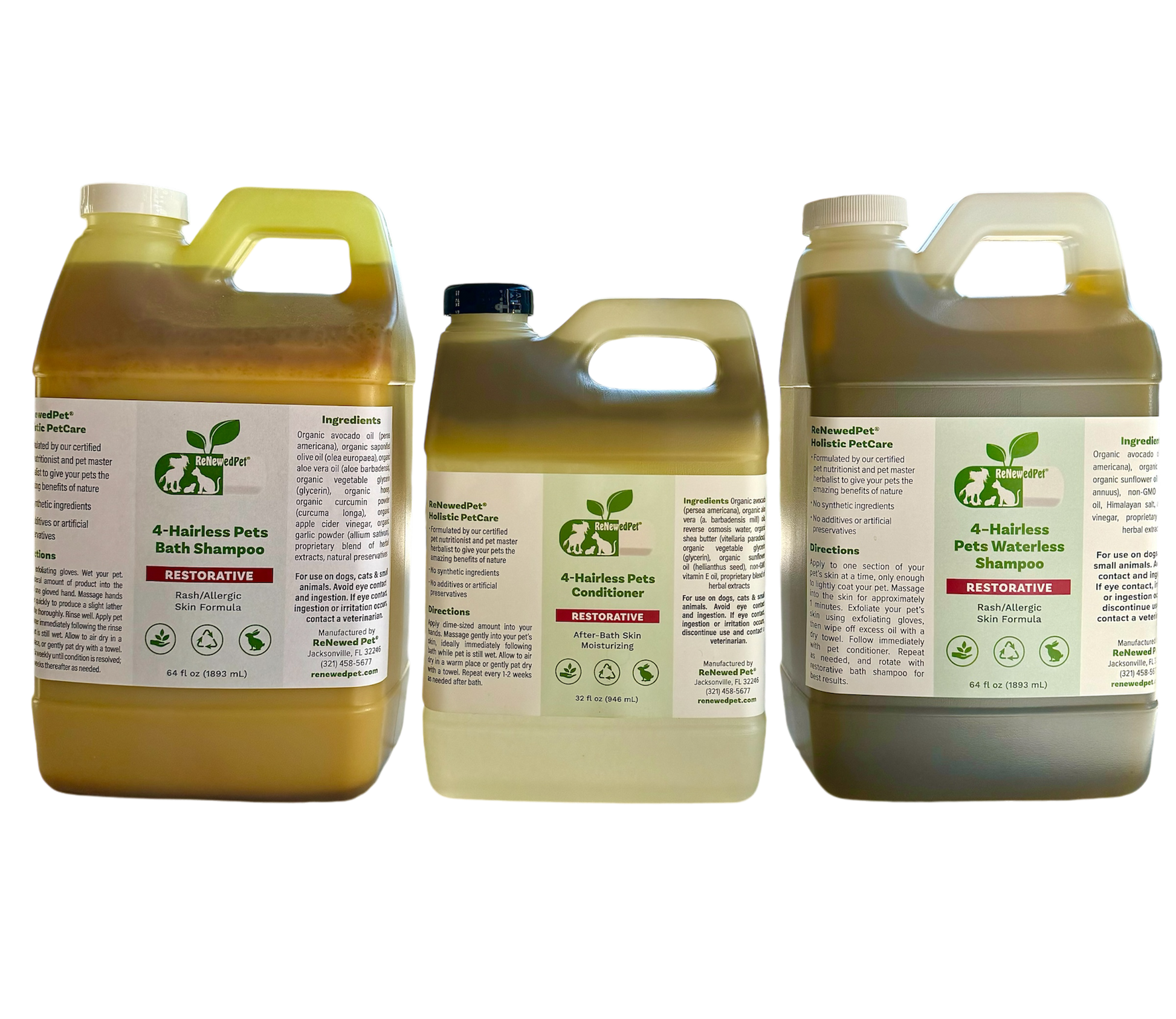 4 - HAIRLESS PETS RESTORATIVE SHAMPOO, WATERLESS & CONDITIONER - 4 Nudie Pets - ReNewedPet