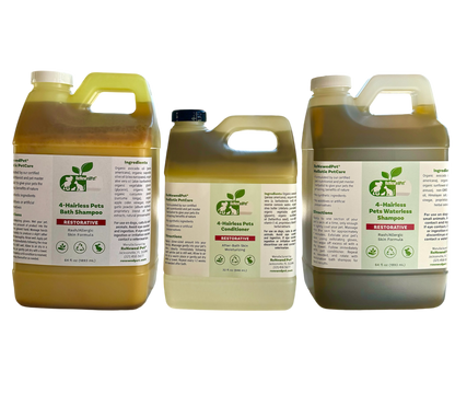 4 - HAIRLESS PETS RESTORATIVE SHAMPOO, WATERLESS & CONDITIONER - 4 Nudie Pets - ReNewedPet