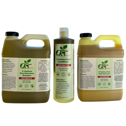 4 - HAIRLESS PETS RESTORATIVE SHAMPOO, WATERLESS & CONDITIONER - 4 Nudie Pets - ReNewedPet
