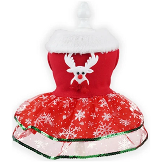 Reindeer Snowflake Red Bowknot Holiday Pet Dress