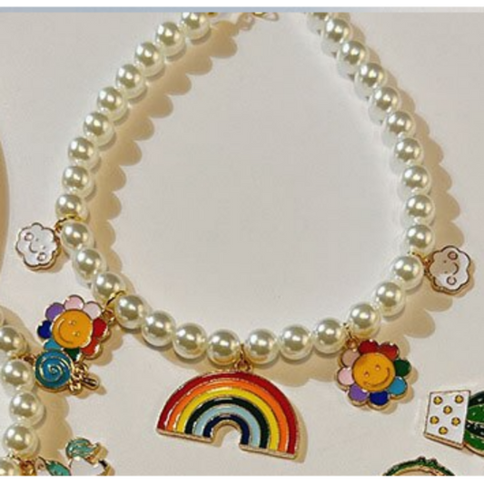 Rainbow Charms Faux Pearls Pet Necklace