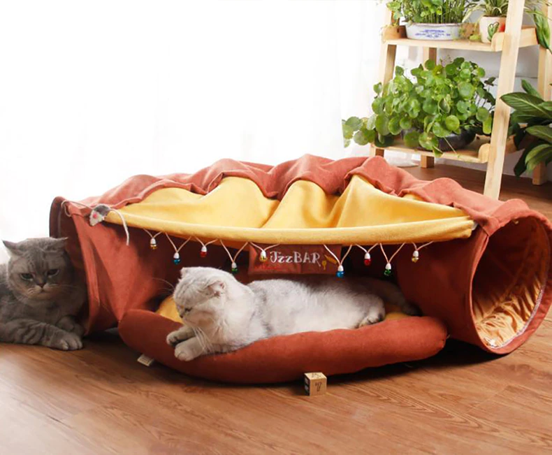 Collapsible Removable Cat Tunnel Tube With Cat Bed Set - Purrfect Pet Kingdom