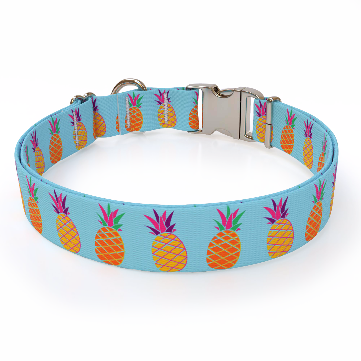 Pineapple Party Blue Dog Collar