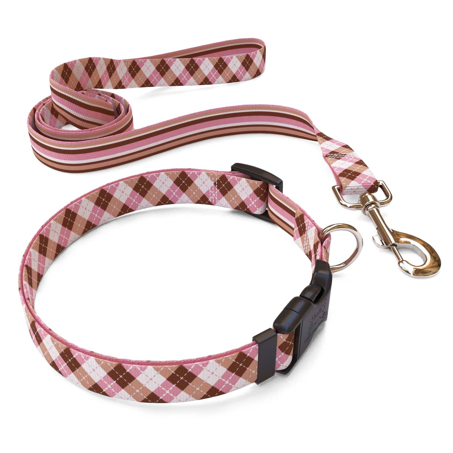 Pink and Brown Argyle Dog Collar