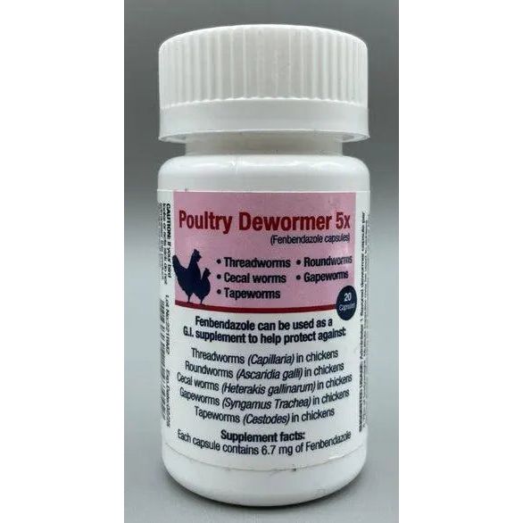 Poultry Dewormer 5X Fenbendazole 20 Capsules