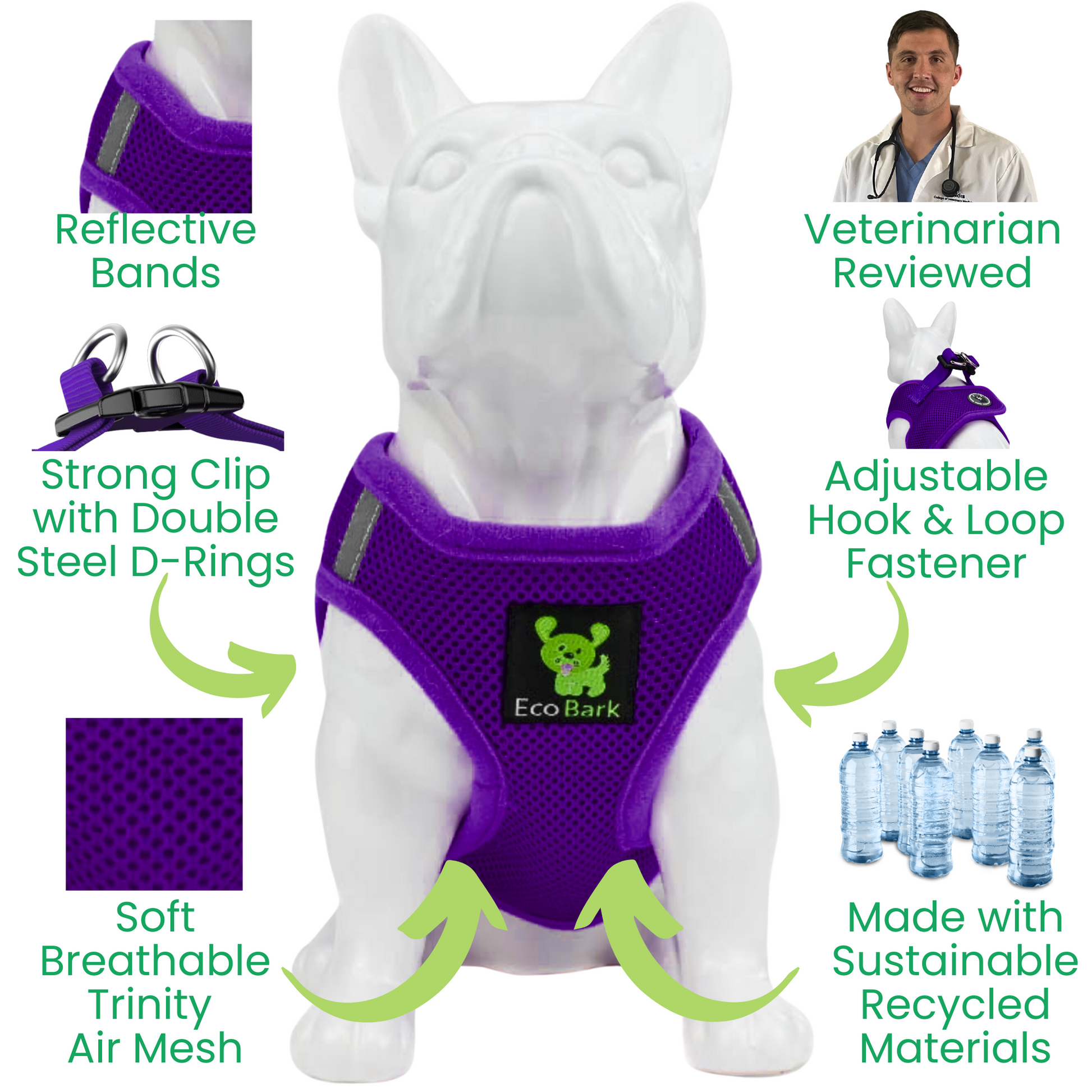 Dog Harness EcoBark Step In Harness XXXS to Small Breeds- - close up product image for dog harness