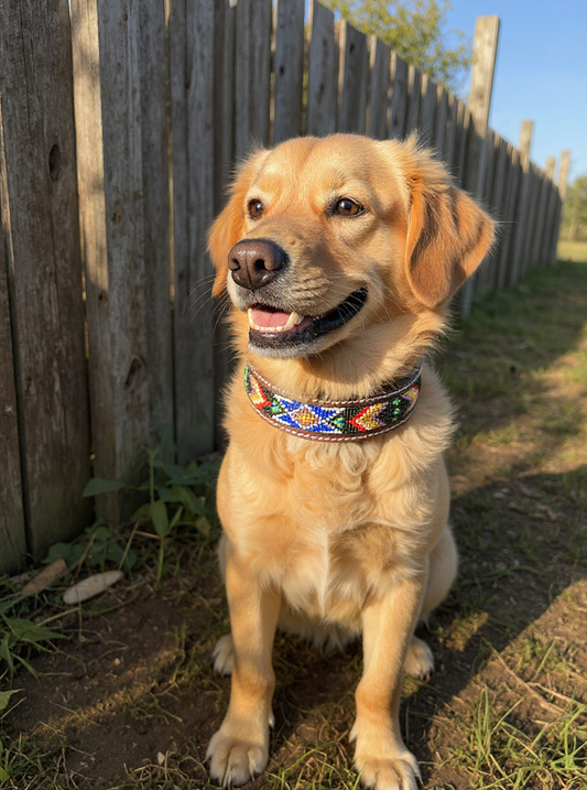 Padded Leather Dog Collar for Dogs – Elegant Beaded Design