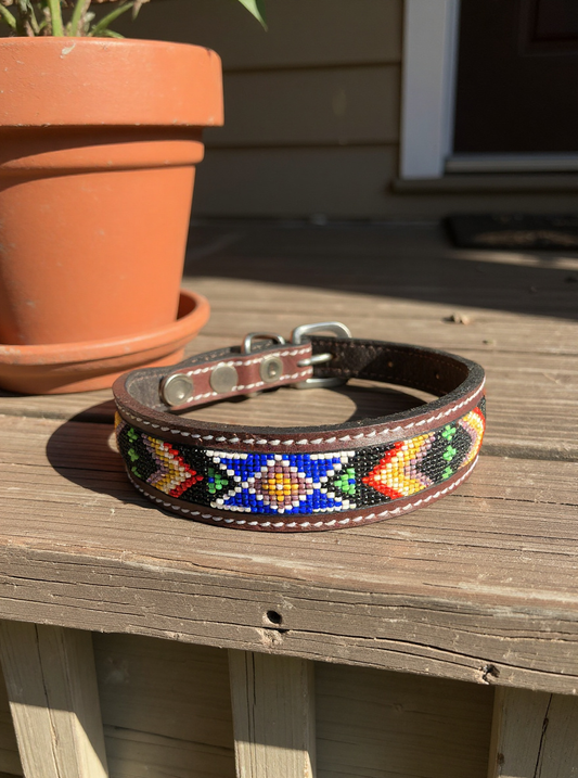 Padded Leather Dog Collar for Dogs – Elegant Beaded Design