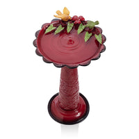 Red Metal Outdoor Garden Patio Birdbath with Decorative Bird