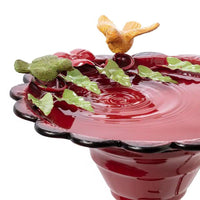 Red Metal Outdoor Garden Patio Birdbath with Decorative Bird
