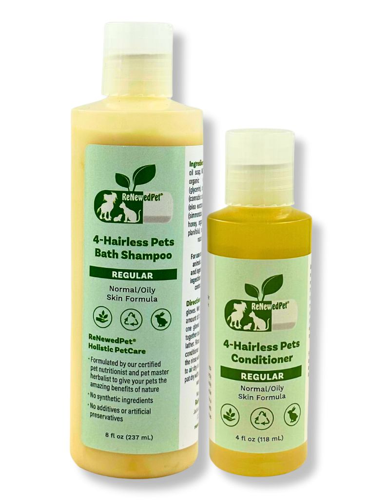 4 - HAIRLESS PETS PETS REGULAR SHAMPOO & CONDITIONER - 4 Nudie Pets - ReNewedPet - HALF SIZE ($4.82/oz.) - 4HREGCOMBOHALF