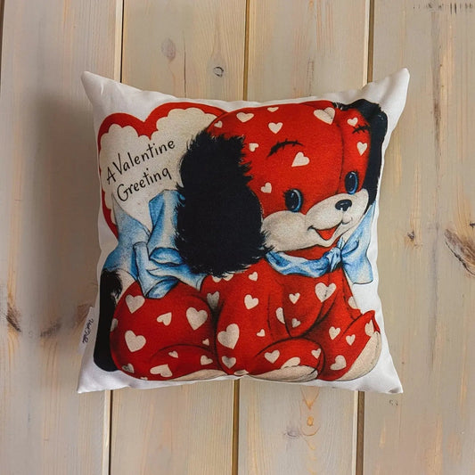 Red Heart Dog Vintage Valentines | Pillow Cover | Throw Pillow | Valentines Day Gifts for Her | Valentines Day | Room Decor | Love You by UniikPillows