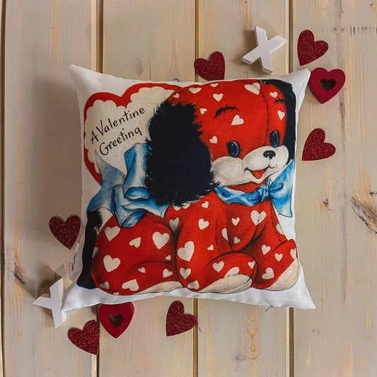 Red Heart Dog Vintage Valentines | Pillow Cover | Throw Pillow | Valentines Day Gifts for Her | Valentines Day | Room Decor | Love You by UniikPillows