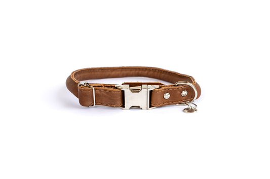 Rolled Style Light Brown Leather Quick - Release Dog Collar - Dog Harnesses - Euro - Dog Collars and Leads - XL 3/4" Width 20" - 22" Neck Size - Light Brown Leather - 707129281753