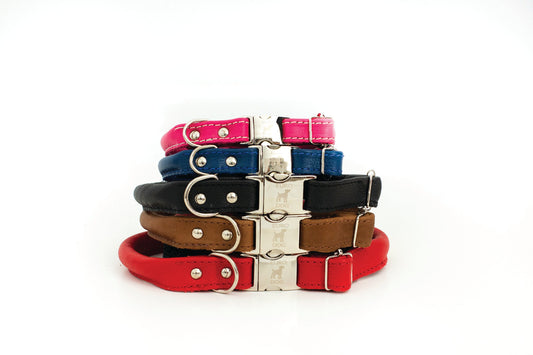 Dog Collar Rolled Style Red Leather Quick-Release Collar main product image for dogs and cats