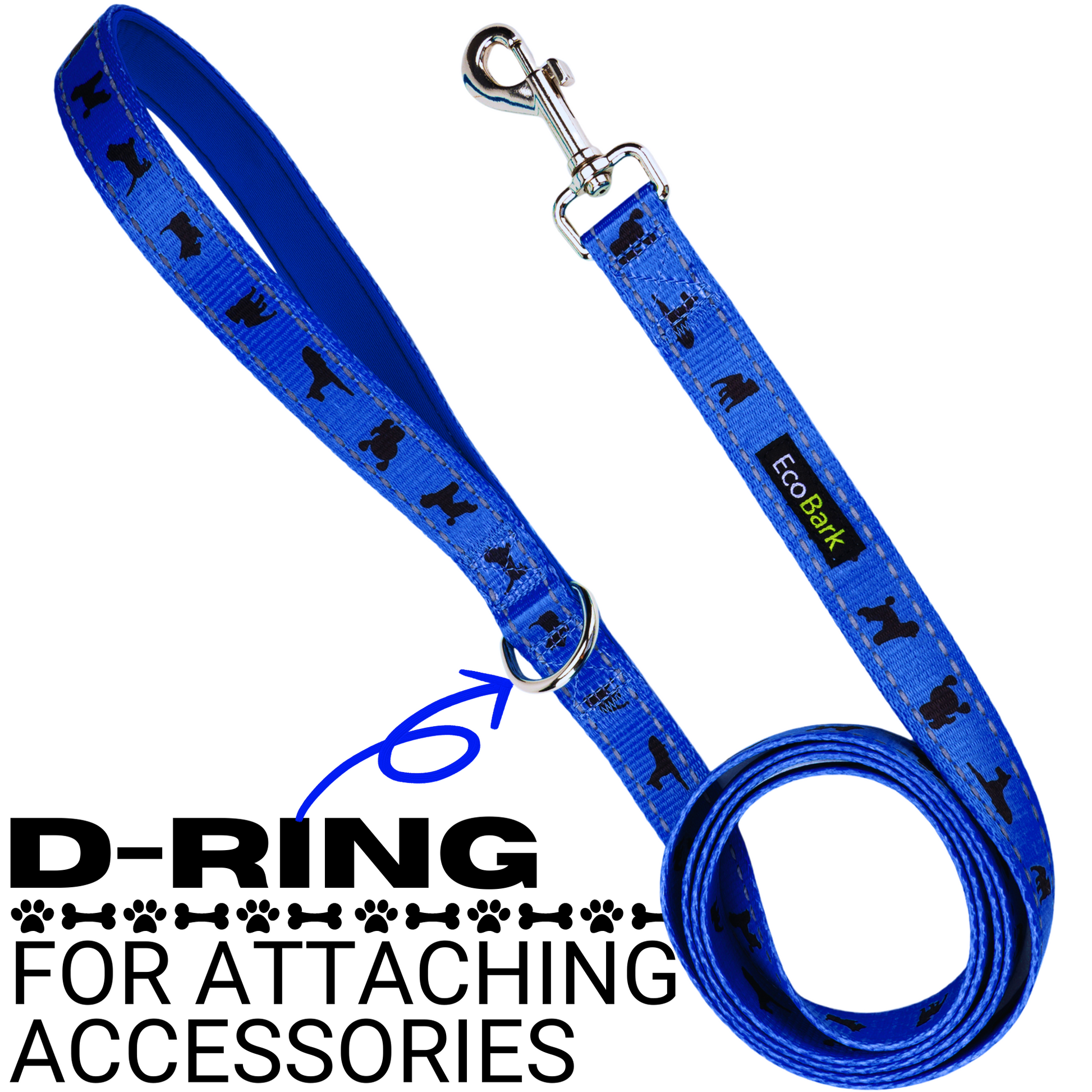 Dog Leash EcoBark Blue Leash- Padded Comfort Grip Leash 4ft - gallery product image for dog leash