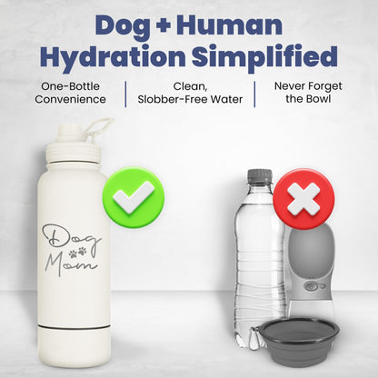Purrfect Pet Kingdom Dog + Human Water Bottle with Detachable Dog Bowl (Black-Dog Dad) - Premium Water Bottle