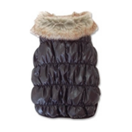Ruched Bubble with Faux Fur Collar Black Dog Jacket