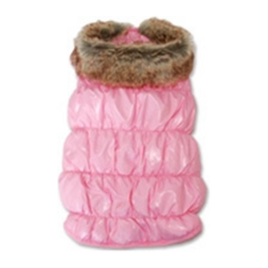 Ruched Bubble Pink Faux Fur Collar Dog Jacket