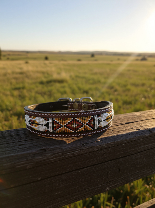 Epic Padded Leather Dog Collar with Beaded Design Dog Collar - detail view