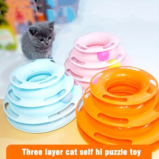 3 Layer Interactive Cat Toy Tower with Colorful Balls Mental