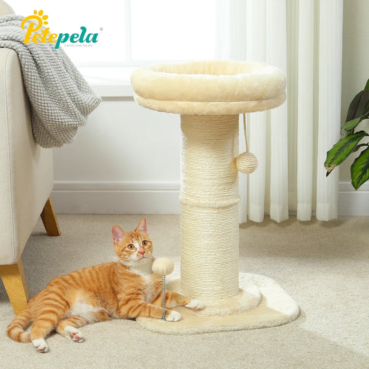 Pink Flower Cat Tree - Sisal Scratching Post with Perch