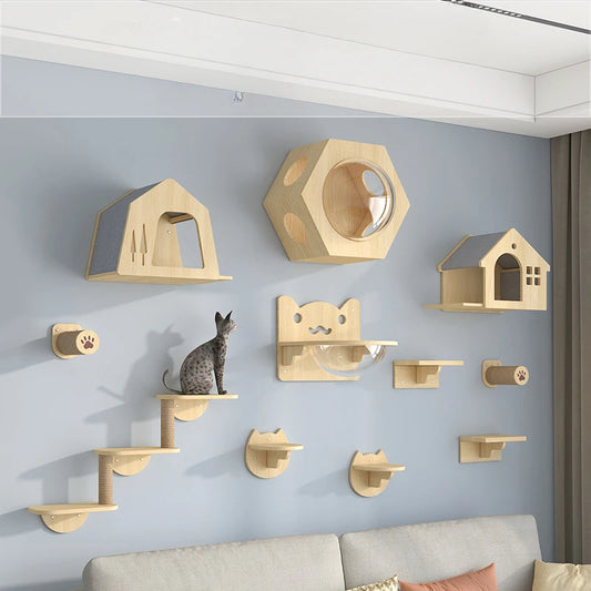 Cat Tower Wood Climbing Hammock Scratch Training 🐱