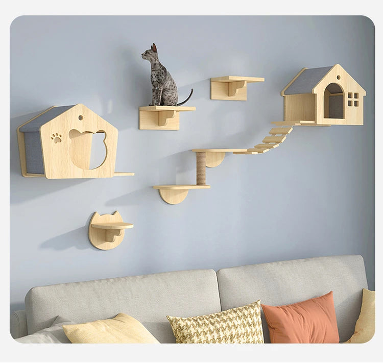 Cat Tower Wood Climbing Hammock Scratch Training 🐱
