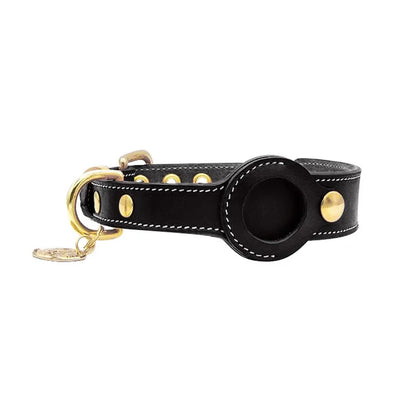 Premium Leather Dog Collar with AirTag Holder - Anti-Lost Pet Tracking