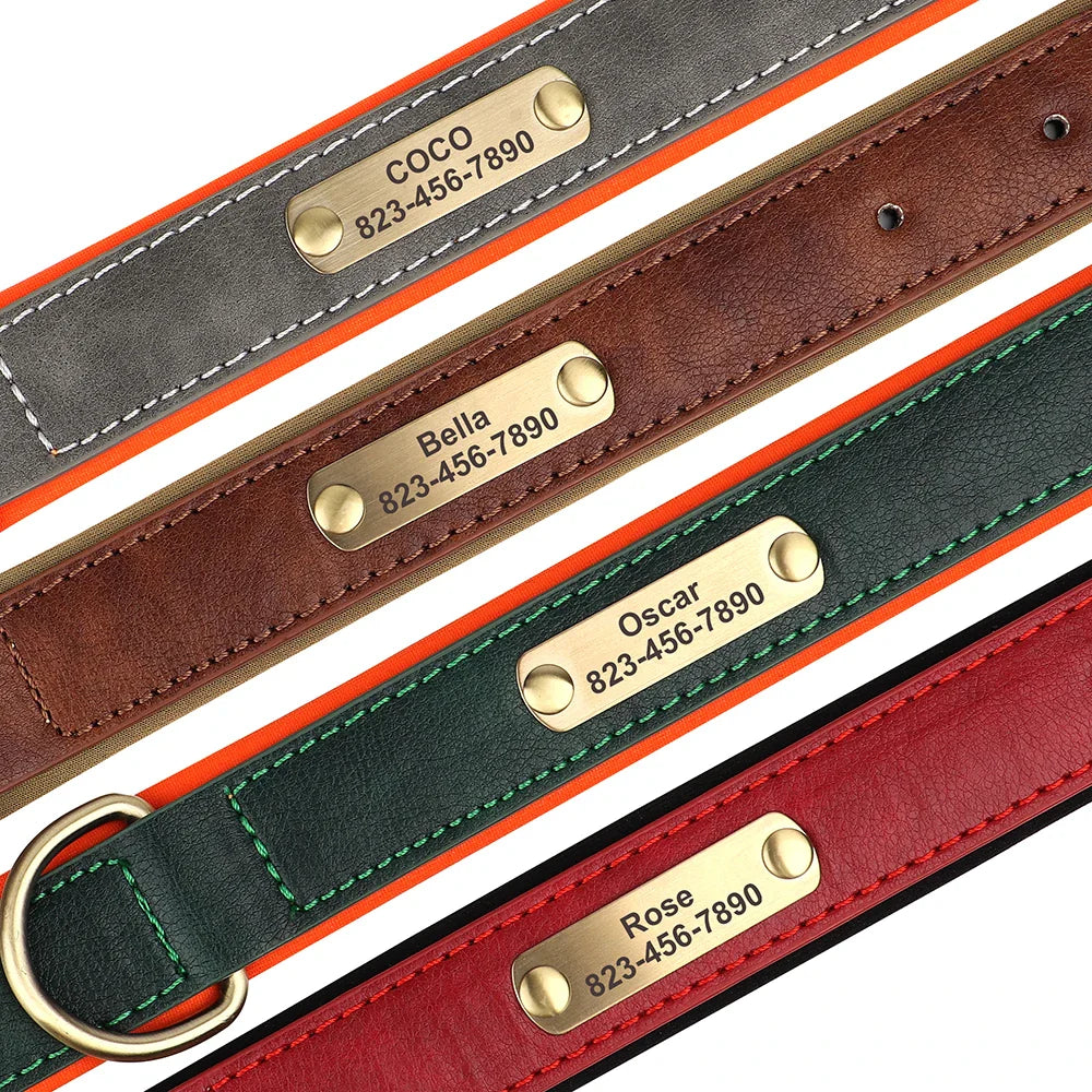 Personalized PU Leather Dog Collar with Custom Engraved ID Tag - WTN Essentials