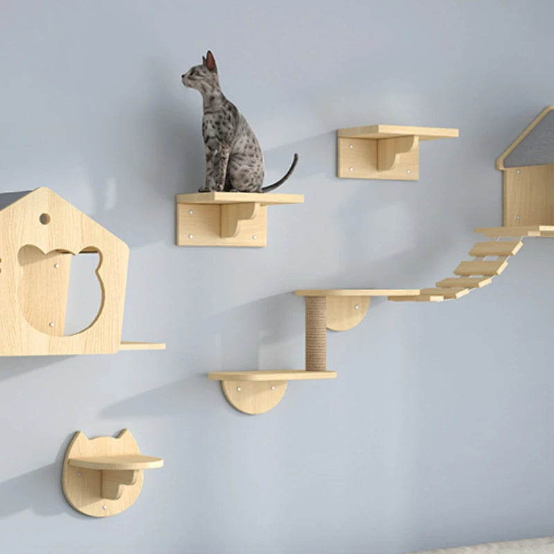 Cat Tower Wood Climbing Hammock Scratch Training 🐱