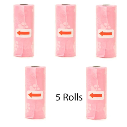 Pet Poop Bags Disposable Dog Perros Waste Bag Bulk Poop 5 Roll(75Pcs) Bags with Paw Prints Clean Pick Up Tools Pet Items - Purrfect Pet Kingdom