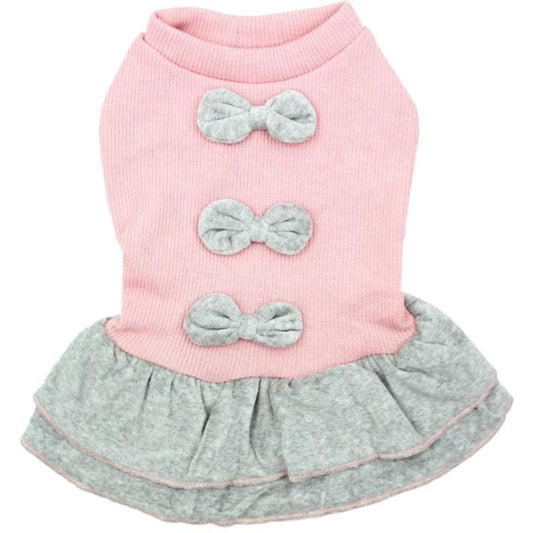 Ribbed Winter Bows Dog Dress