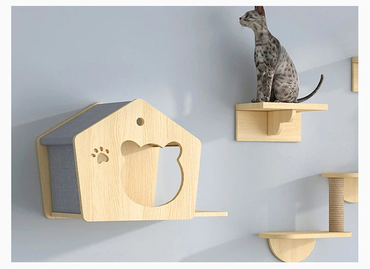 Cat Tower Wood Climbing Hammock Scratch Training 🐱