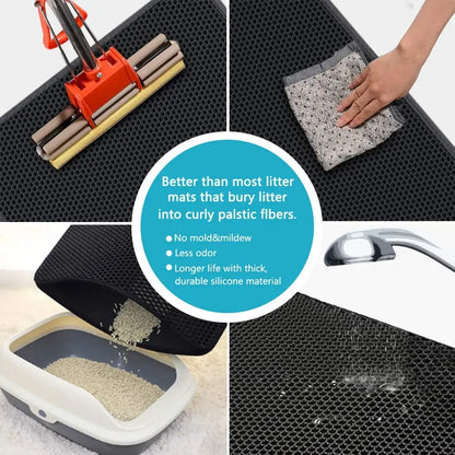 Cat Litter Mat Double Layer Waterproof - Non-Slip Washable Clean Pad with Gift