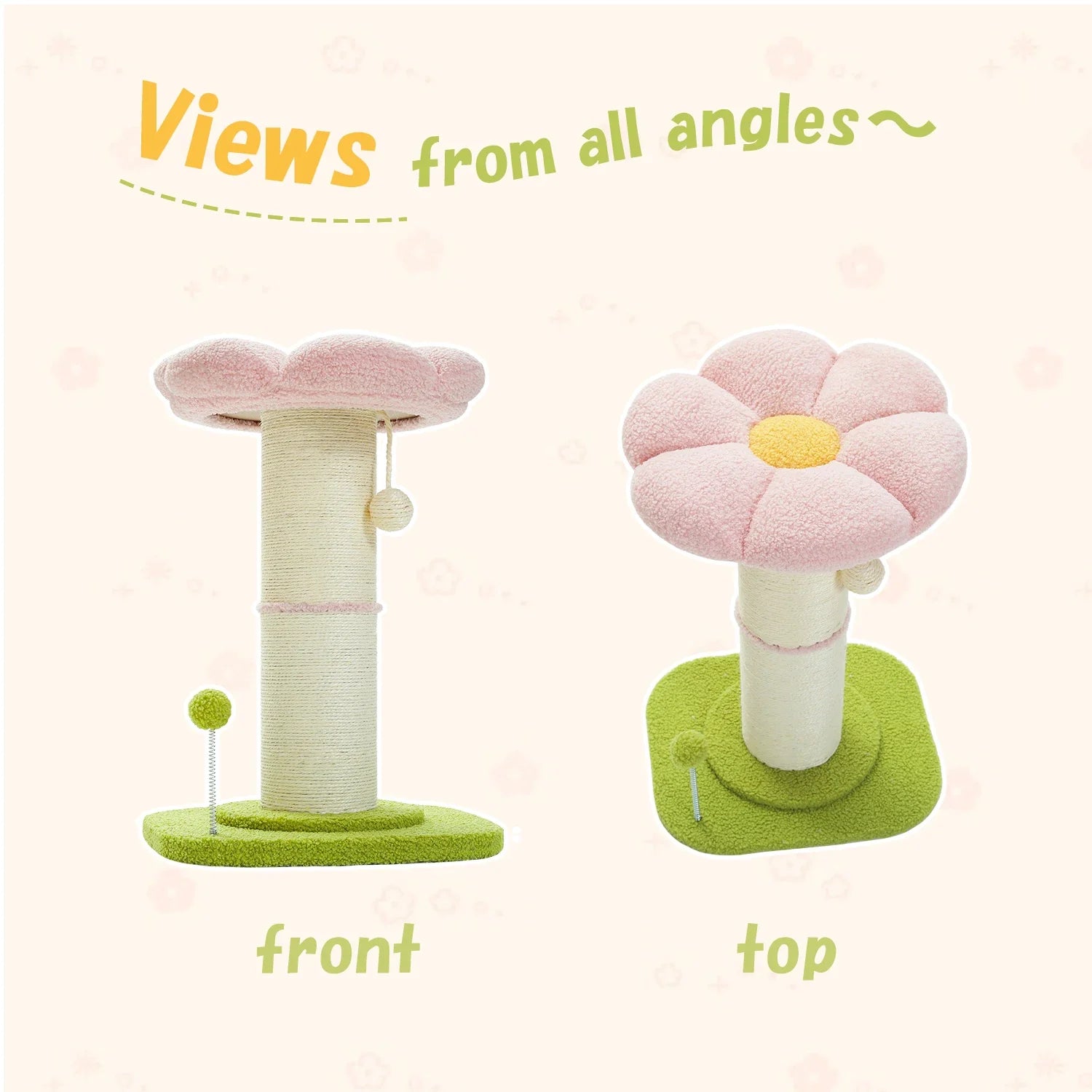 Pink Flower Cat Tree - Compact Sisal Scratching Post for Indoor Cats - Purrfect Pet Kingdom