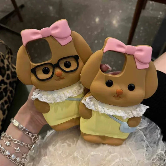 Silicone Cartoon Pink Bow Dog Suitable For Iphone 16 15 Pro
